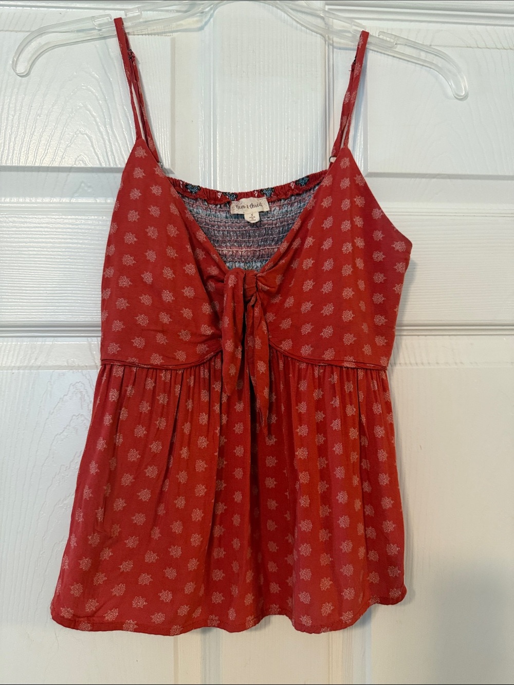 Rust Printed Tie-Front Spaghetti Strap Tank Top